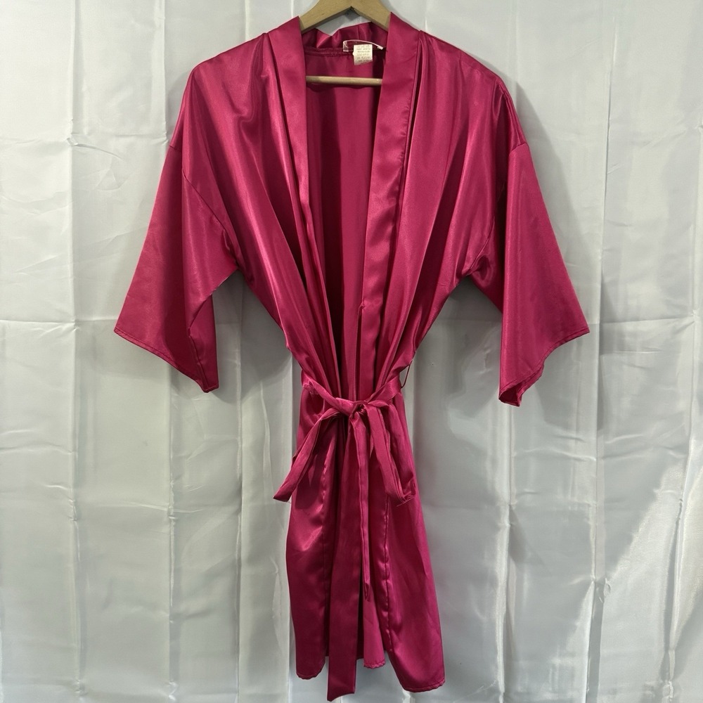 Vintage‎ Y2K Kimono Short Hot Pink Satin Robe M Sexy Intimate Tie Loungewear